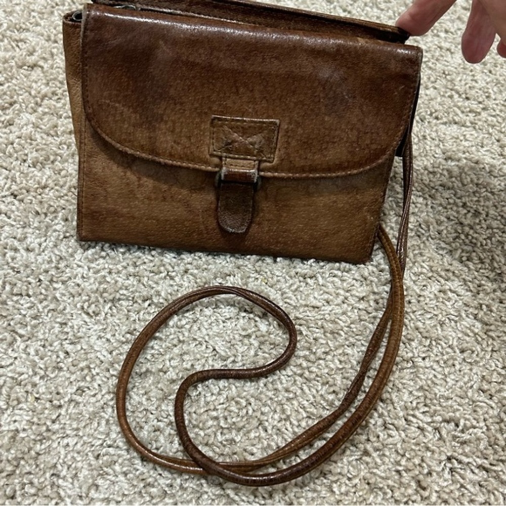 Vintage Adventure Bound Brown Leather Wallet Front Crossbody Bag